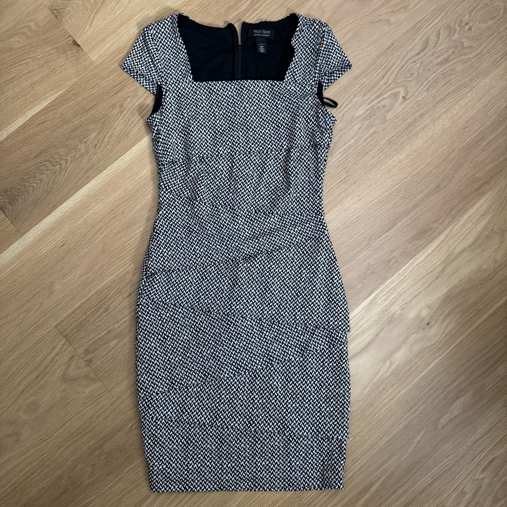 White House Black Market Black and White Fitted Mini Dress